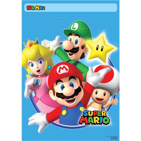 Super Mario Plastic Party Bags 28cm x 19cm (8PK)