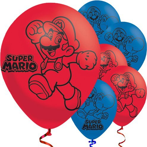 Super Mario Red & Blue Balloons – 9″ Latex (6PK)