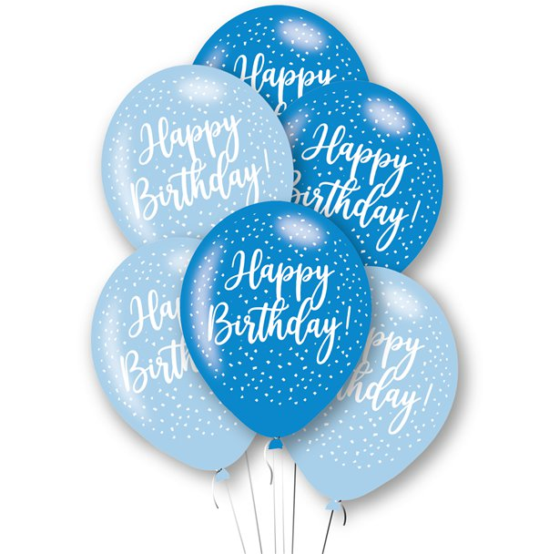 Happy Birthday Blue Latex Balloons – 11″ (6pk)