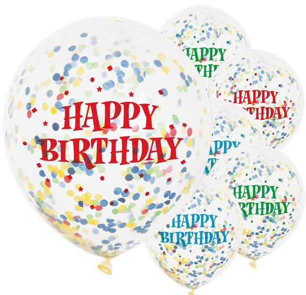 Happy Birthday Bright Confetti Balloons – 12″ Latex (each)