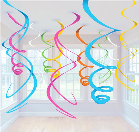 Multicoloured Hanging Swirls Decoration – 55cm (12pk)