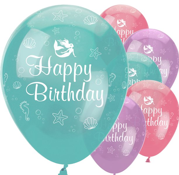 Mermaid Shine ‘Happy Birthday’ Latex Balloons – 12″ (6pk)